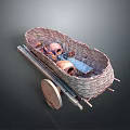 Wicker Hand Cart With Clay Pots And Cloth Inside Traditional Design