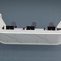 Curved White Marble Reception Desk With Three Seats And Black Computer Monitors 3d model