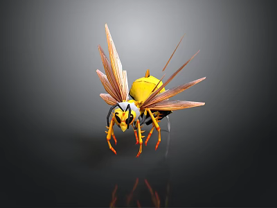 Wasp 3D Model With Yellow Body Transparent Wings And Orange Legs 3d model