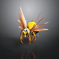 Wasp 3D Model With Yellow Body Transparent Wings And Orange Legs