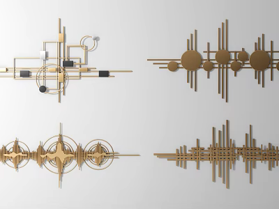 Modern Geometric Gold Wall Decor With Abstract Lines And Circular Patterns 3d model
