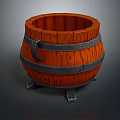 Detailed Wooden Barrel With Metal Hoops And Wood Grain Texture On Metal Legs