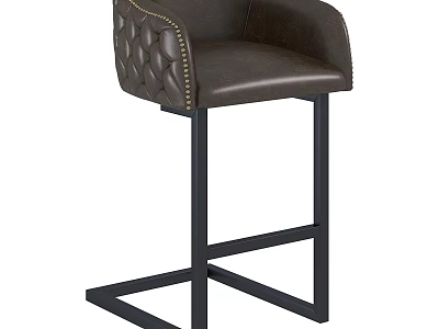 Modern Leather Bar Stool With Quilted Backrest Studded Accents And Black Metal Cross Legs 3d model