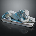 Detailed White Stone Lion Sculpture in Lying Posture with Rectangular Base 3d model