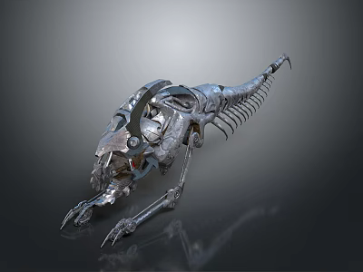 3D Artistic Character Metal Skeleton Creature With Intricate Silver Bone Structure 3d model