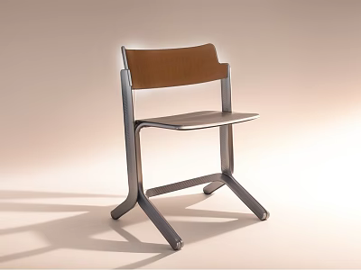Modern Minimalist Leisure Chair With Brown Backrest And Metal Seat Frame Legs 3d model