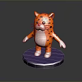 Cute Orange Cartoon Cat With Black Spots Standing On Purple Base White Belly Paws Pink Nose