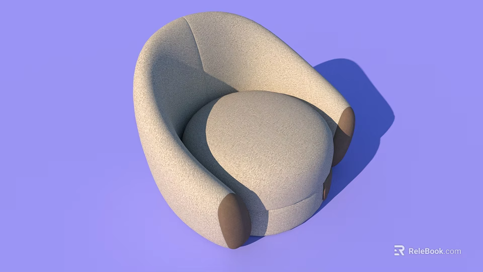 Modern Beige Fabric Armchair With Curved Design And Brown Wooden Legs 3d model 