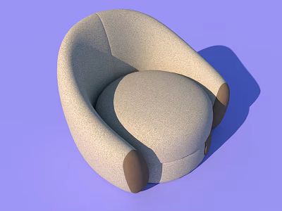 Modern Beige Fabric Armchair With Curved Design And Brown Wooden Legs 3d model