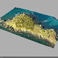 3D Island Model Display With Blue Water Green Terrain And Lighthouse Structure 3d model