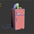 Stylish Pink Double Door Refrigerator With Colorful Books And Yellow Item On Top Design