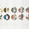 Modern circle frame painting large circle small circle hanging painting semicircle abstract 3d model