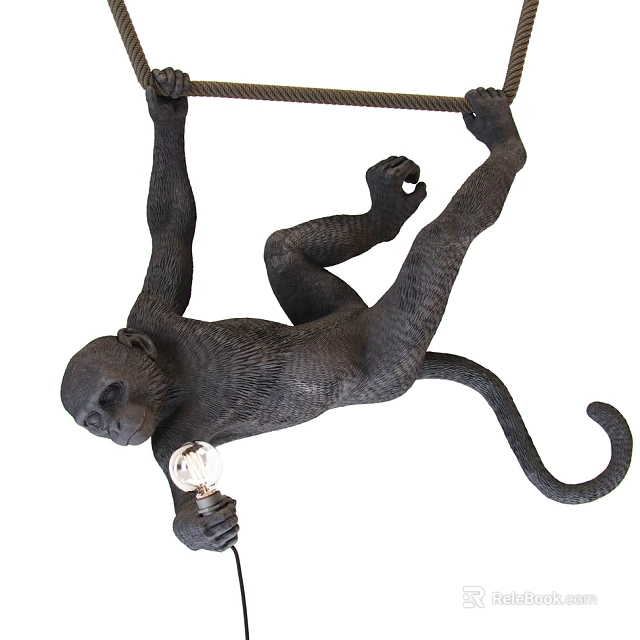 Monkey Shaped Decorative Lamp Hanging on Rope with Light Bulb in Hand 3d model 