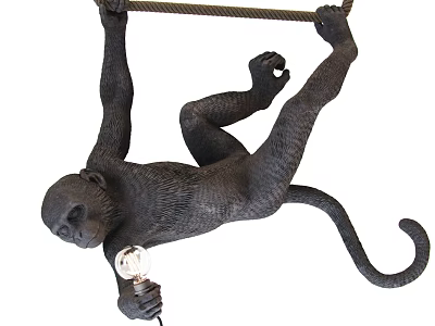 Monkey Shaped Decorative Lamp Hanging on Rope with Light Bulb in Hand 3d model