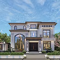 Elegant Detached Villa Exterior Design With Large Windows Stone Facade And Green Plants