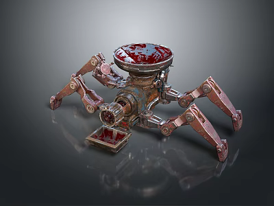 Game Movie Character Mechanical Spider With Metallic Legs Red Top And Liquid Design 3d model