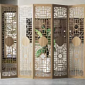 Folding Wooden Screen With Geometric Cutout Patterns And Circular Decorations For Indoor Space 3d model