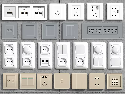 Modern Switch Panels with Various Designs Different Colors and Socket Combinations 3d model
