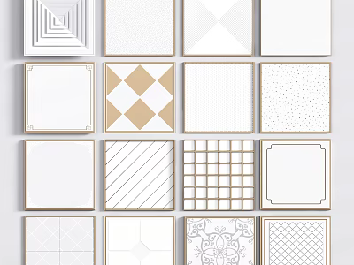 White Ceiling Tiles With Various Patterns And Golden Borders Design Collection 3d model
