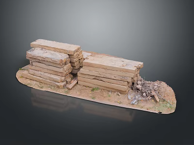 Stacked Stone Blocks With Dirt And Debris On Gray Background Display Platform 3d model