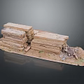Stacked Stone Blocks With Dirt And Debris On Gray Background Display Platform 3d model