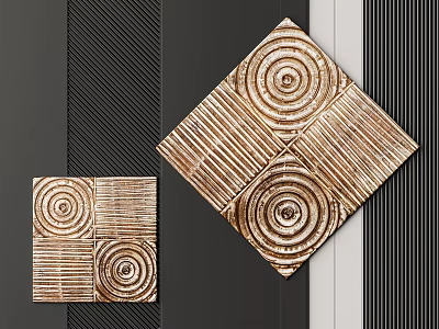 Golden Wall Decor With Spiral Patterns Striped Design On Dark Wall Background 3d model