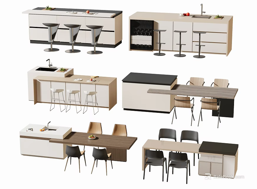 Modern Bar Counter Design With Stools And Different Cabinet Layout Options 3d model
