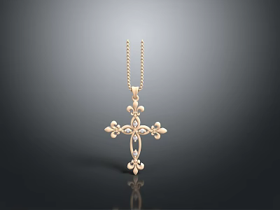 Golden Cross Pendant With Decorative Chain And Elegant Fashion Accessory Design 3d model