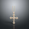 Golden Cross Pendant With Decorative Chain And Elegant Fashion Accessory Design