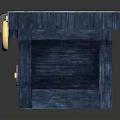Blue Wooden Chest With Metal Straps And Golden Ring Handle Design
