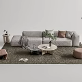 Light Gray Sofa And Coffee Table Set With Throw Pillows Round Table And Area Rug 3d model