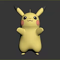 Yellow Pikachu Cartoon Character With Black Ears Red Cheeks Open Hands Standing On Dark Background