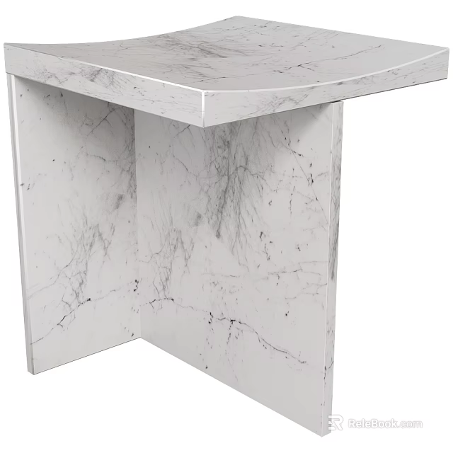 White Marble Stool with Natural Veins Modern Design for Home Decor 3d model 