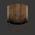 Traditional Household Wooden Drum on Wooden Stand with Wrapped Ropes and Natural Colored Drumhead