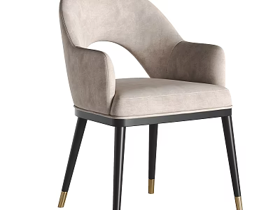 Modern Light Gray Upholstered Dining Chair With Curved Back Armrests Black Legs And Gold Feet 3d model