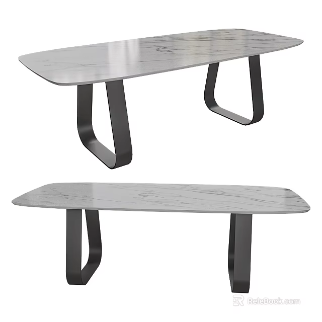 Modern Minimalist Dining Table With Sleek Marble Top And Black Metal Legs 3d model 