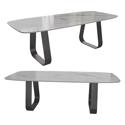 Modern Minimalist Dining Table With Sleek Marble Top And Black Metal Legs 3d model