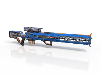 Blue Futuristic Sci Fi Weapon With Long Barrel Orange Accents And Detailed Metallic Design 3d model