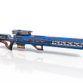 Blue Futuristic Sci Fi Weapon With Long Barrel Orange Accents And Detailed Metallic Design