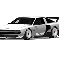 White Modified Sports Car Featuring Wide Body Rear Spoiler White Wheels In Empty Indoor Space
