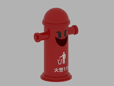 Red Smiley Face Fire Hydrant Toy As Household Item With Trash Bin Icon And 119 3d model