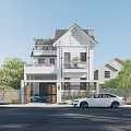 Modern Single Family House Exterior Design With Balcony Garage And Front Yard Trees