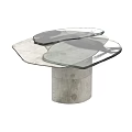 Modern Coffee Table Featuring Glass Top And Distressed Metal Pedestal With Unique Design