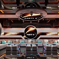 Luxury Modern KTV Lounge Interior With Blue Lighting Circular Decor And Sofa Area