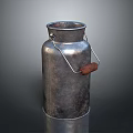 Vintage Silver Metal Milk Can With Wooden Handle And Classic Texture