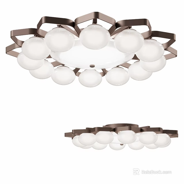 Elegant Modern Ceiling Light With Multiple White Spherical Shades And Metal Frame Design 3d model