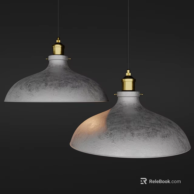 Modern Gray Concrete Pendant Lights With Gold Top And Dome Design 3d model 