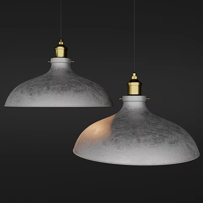 Modern Gray Concrete Pendant Lights With Gold Top And Dome Design 3d model