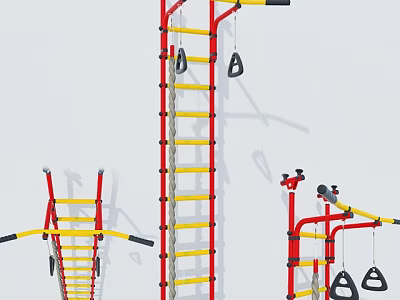 Outdoor Sports Training Equipment With Red Yellow Ladder And Hanging Rings 3d model