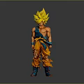 Game and Movie Character With Spiky Yellow Hair Orange Battle Suit Blue Accessories Muscular Standing Pose